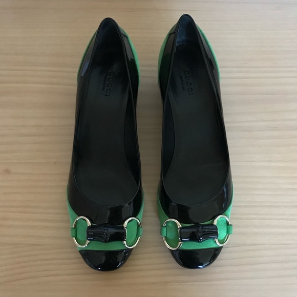 Authentic vintage Gucci classic horse bit buckle leather block heels green suede - Picture 4 of 6